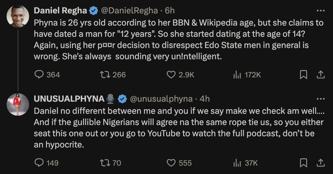 Phyna and Daniel Regha fight dirty over claims about Edo men